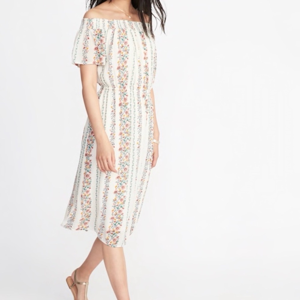 Floral cream off the shoulder midi dress XXL